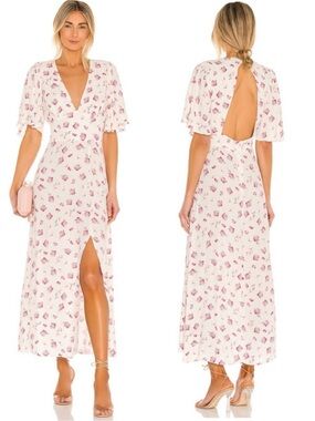 AFRM Revolve Zelda Maxi Midi Dress Blanc Blush Floral Size Medium